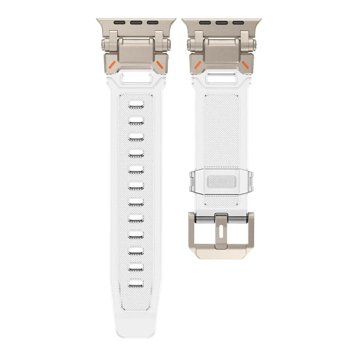 Clear / Titanium Tone silicone Apple Watch band with metal connectors