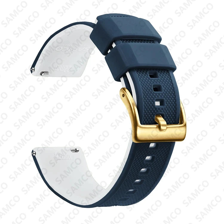 OnePlus Watch Band Quick Release Silicone Strap Sweat Resistant Black featuring a gold buckle and durable silicone design.