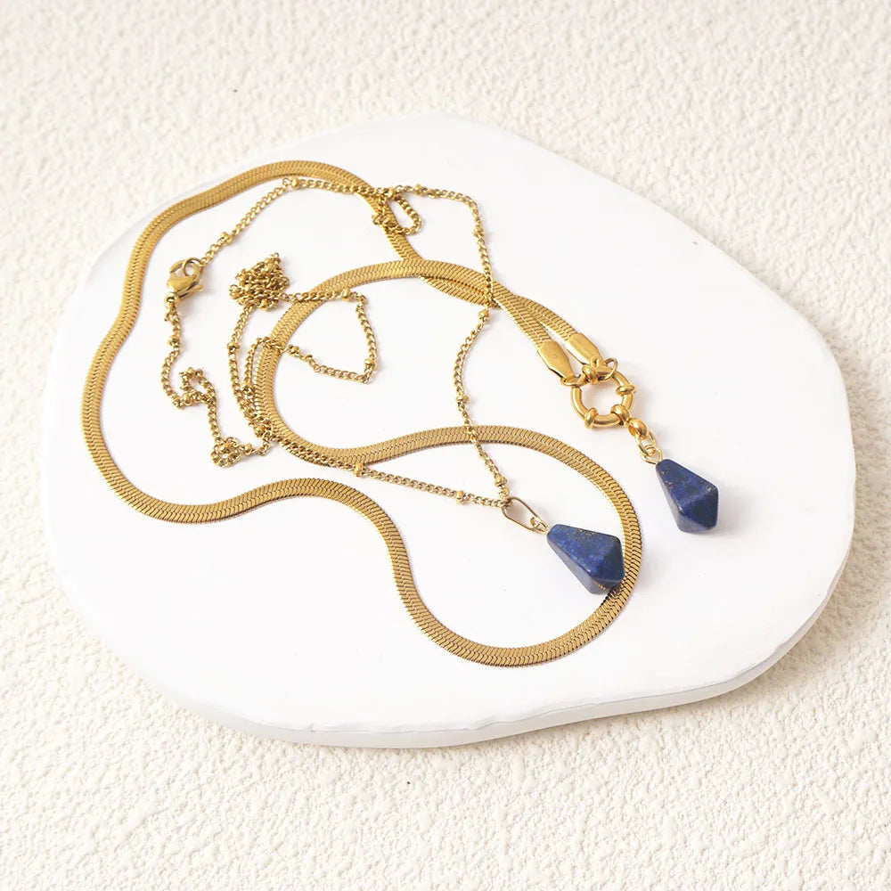 Lapis lazuli drop pendant necklace, gold-tone stainless steel