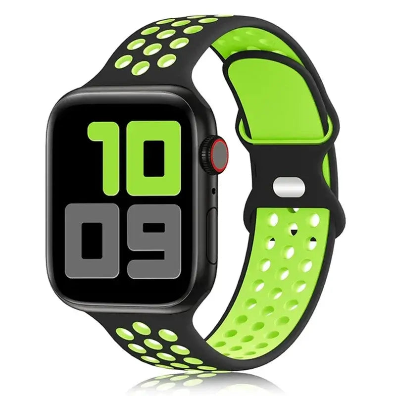 Black / Neon Green perforated silicone Apple Watch sport band
