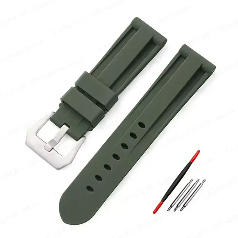 Recessed-Panel Silicone Band in Army Green / Silver Buckle for compatible Huawei watches