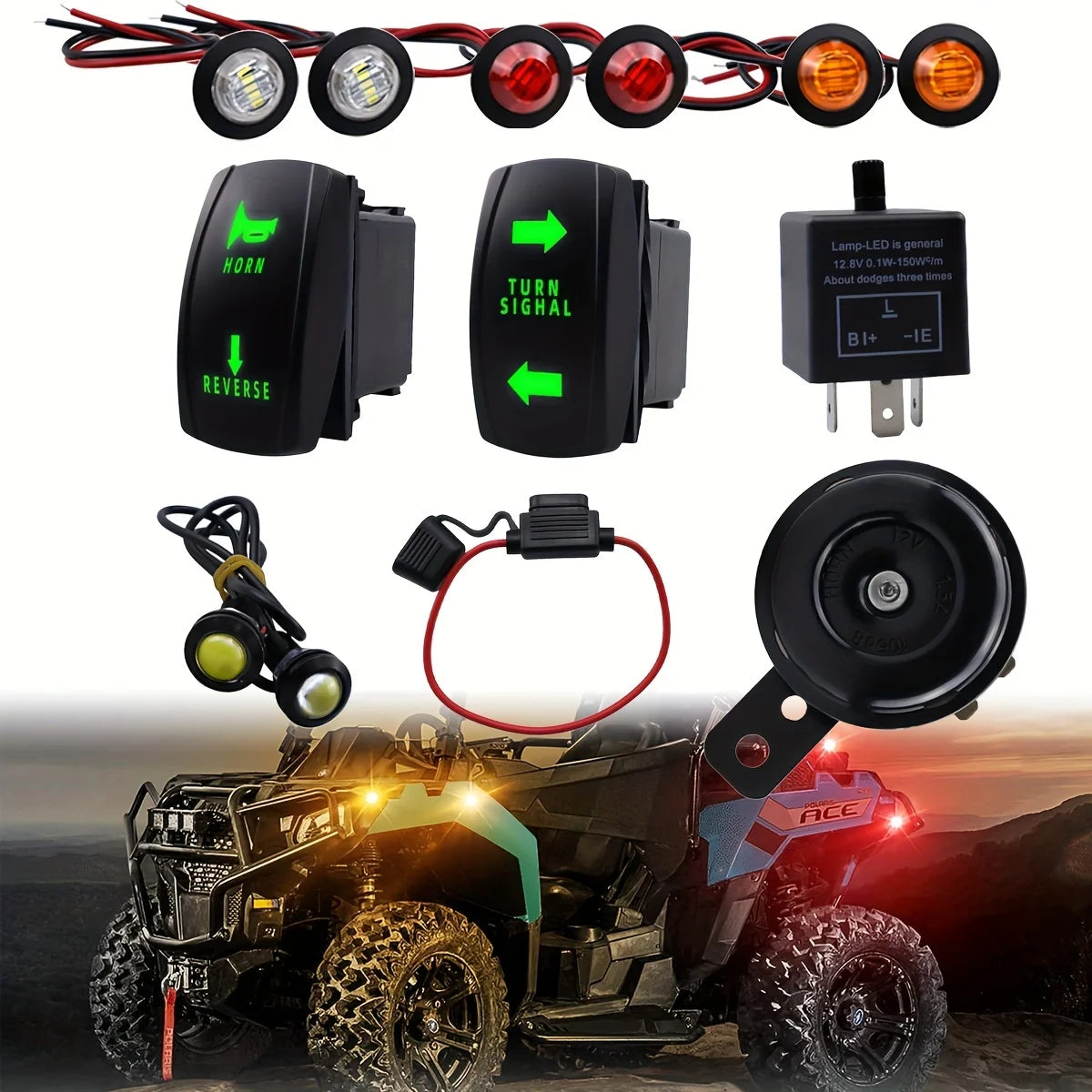 Golf Cart Turn Signal & Horn Kit with Rocker Switches, 12V