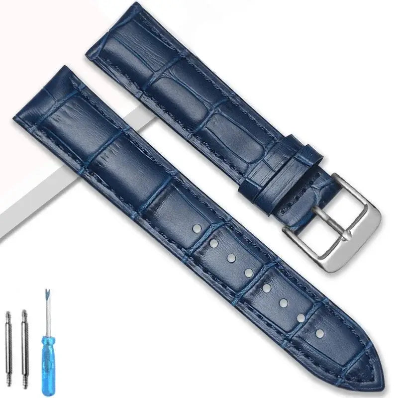 Samsung Galaxy Watch Crocodile-Pattern Buckle Leather Band in Navy Blue / Silver Buckle