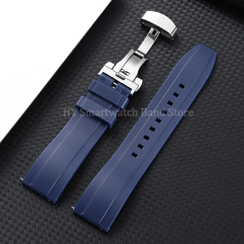 Silicone Butterfly Clasp Band in Navy Blue with Silver Clasp