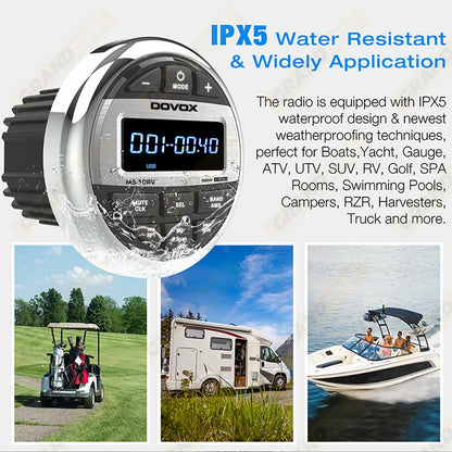 Golf Cart Bluetooth Stereo, Waterproof Marine Radio, Chrome Bezel