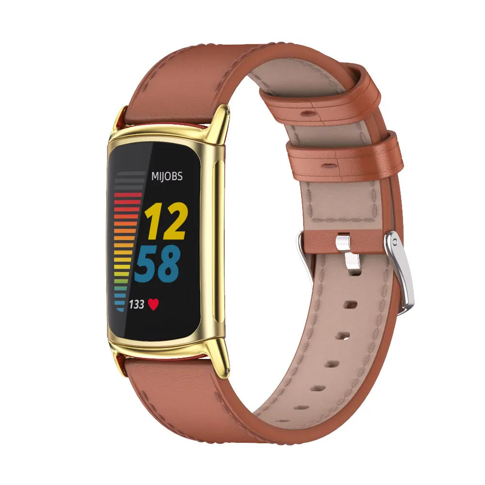 Fitbit Charge 6 with stylish brown leather strap, showcasing smartwatch features and a comfortable fit for daily wear.
