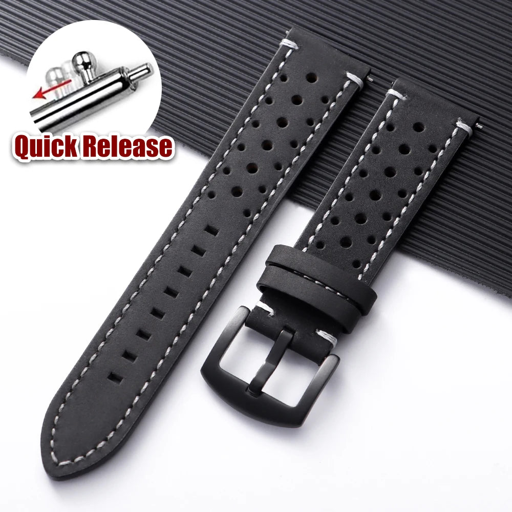 OnePlus Watch Band Quick Release Leather Strap Vintage Brown Wristband with quick release feature and perforated design