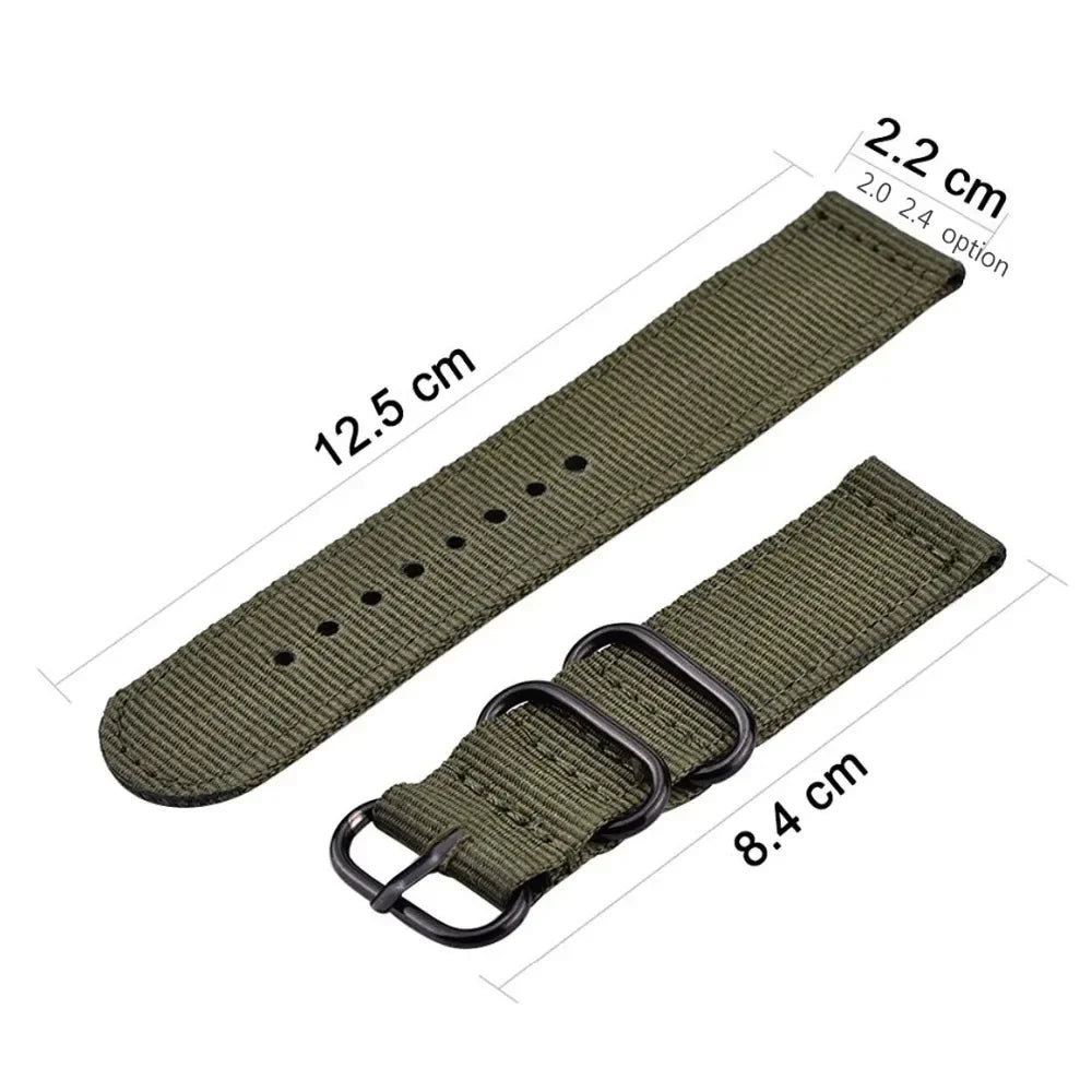 Olive nylon band dimensions diagram for COROS – BandsCo Straps
