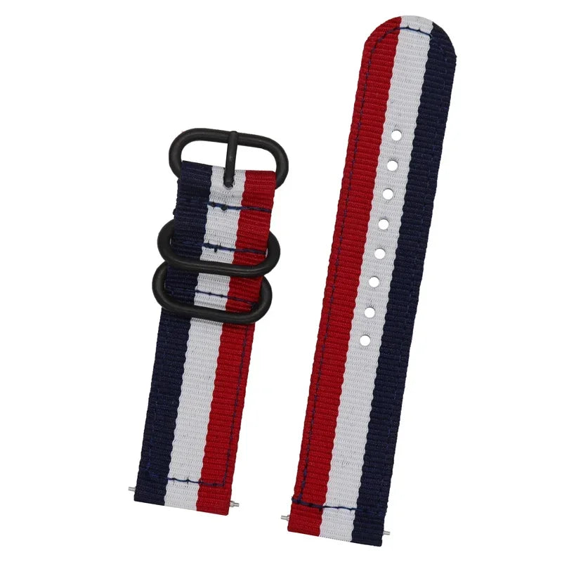 COROS Nylon Band with Metal Keepers – Navy / White / Red Broad Stripes