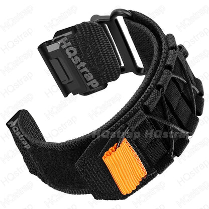 Garmin nylon strap in military style, black color, adjustable quickfit replacement band for smartwatches.