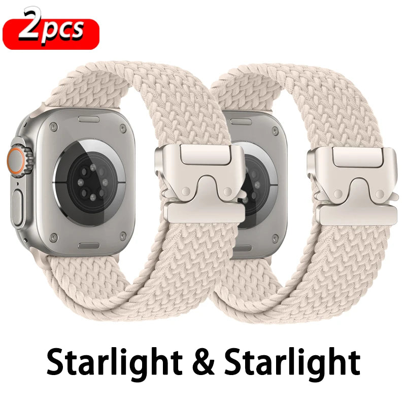 Apple Watch Parachute Strap - Braided Nylon in Starlight color, pack of 2 for comfort and style.