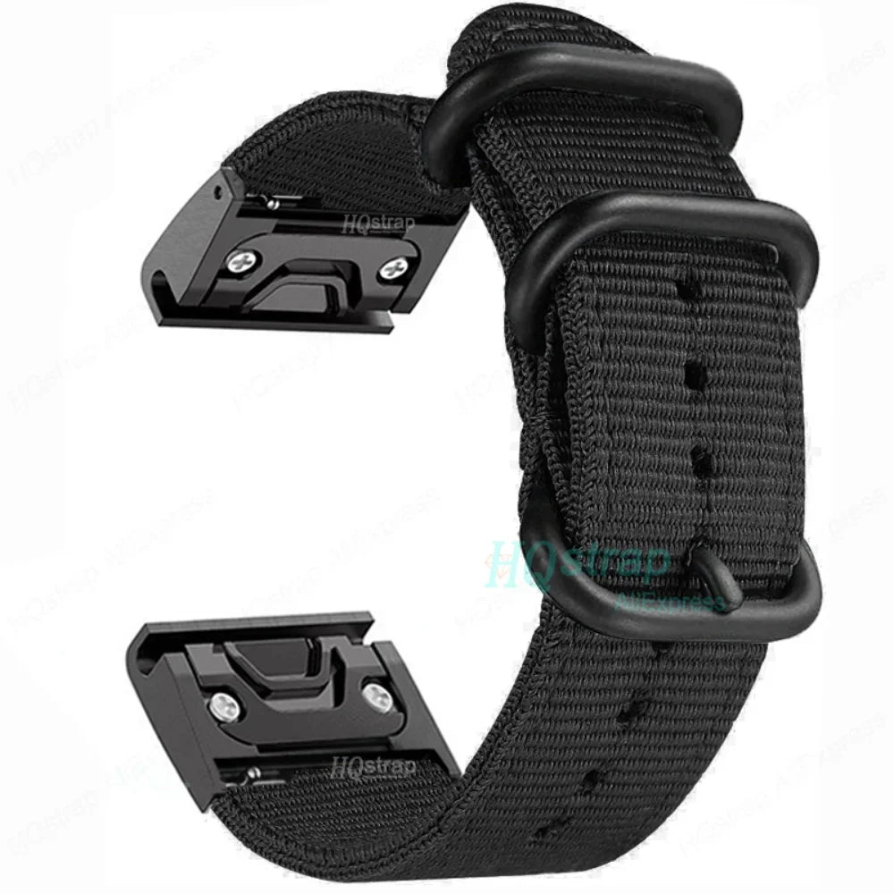Garmin Canvas Nylon Strap in black, durable and lightweight replacement band for smartwatches with quickfit design.
