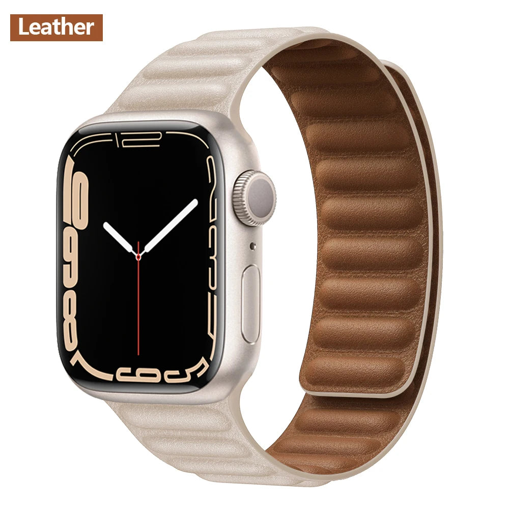 Magnetic Apple Watch Link Band - Leather & Silicone in Leather / Ivory