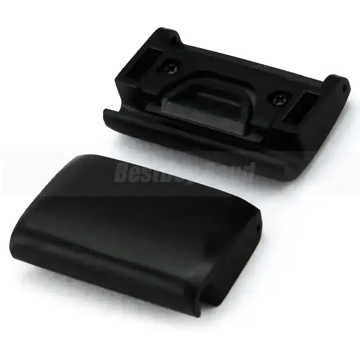 QuickFit black stainless steel connectors for Garmin smartwatches, providing a sleek and modern accessory option.