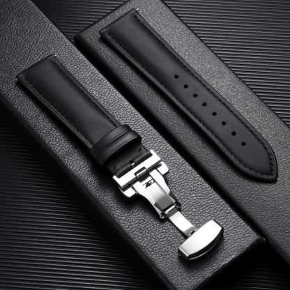 Leather Butterfly Clasp Band in Black