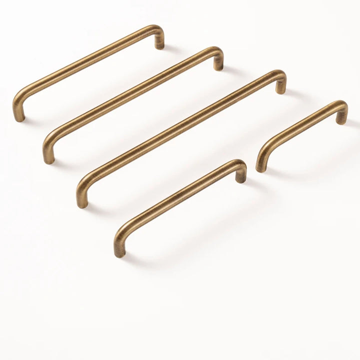 U-shaped solid brass wire cabinet pull in antique brass