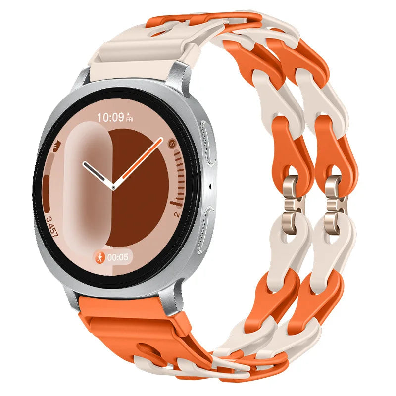 Samsung Galaxy Silicone Chain Watch Band – Watch8/Watch8 Classic/Watch9/Ultra/Ultra2 Multi in Orang Starlight color