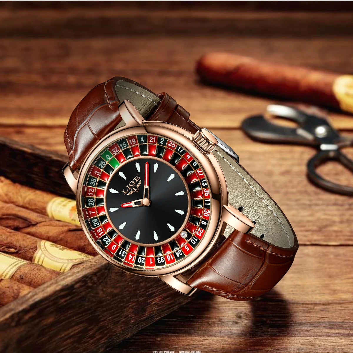 Women's Roulette Dial Leather Watch — Roulette dial and embossed leather strap — BandsCo Straps