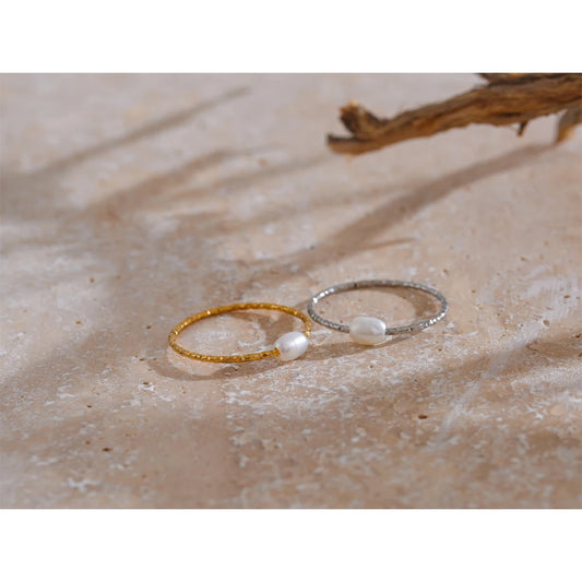 Thin Freshwater Pearl Ring, Stainless Steel, Sizes 6-9