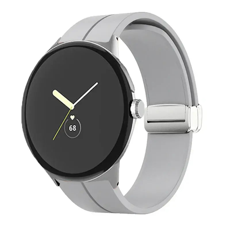 Magnetic Folding Clasp Silicone Google Pixel Watch Band in Gray / Silver