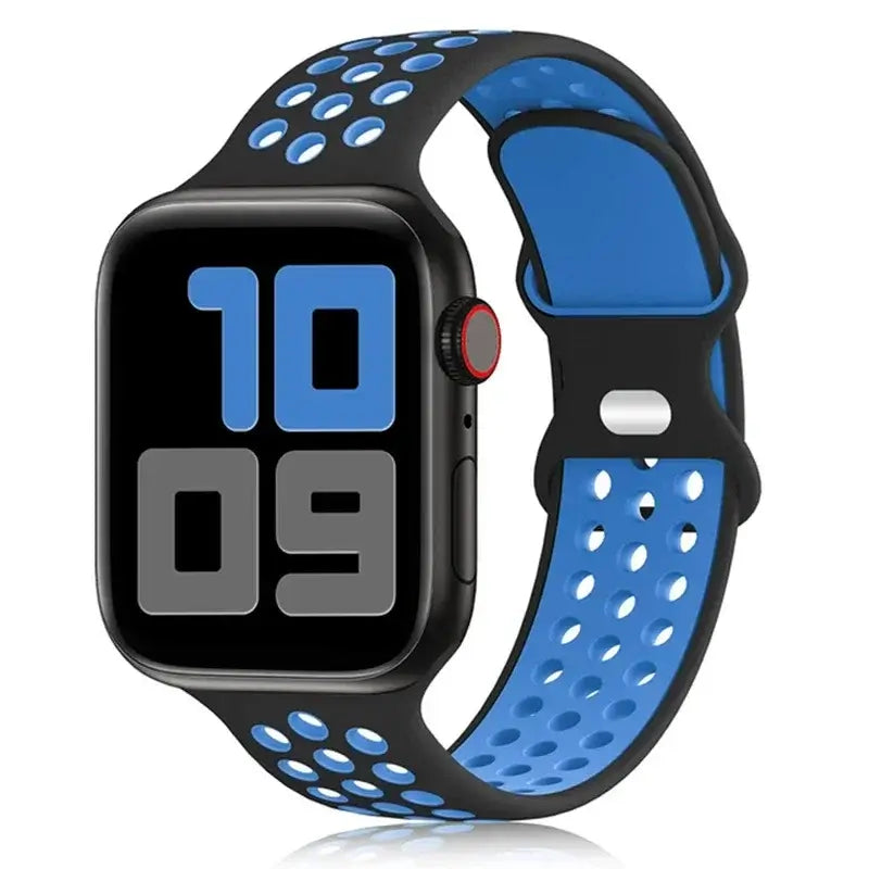 Black / Blue perforated silicone Apple Watch sport band