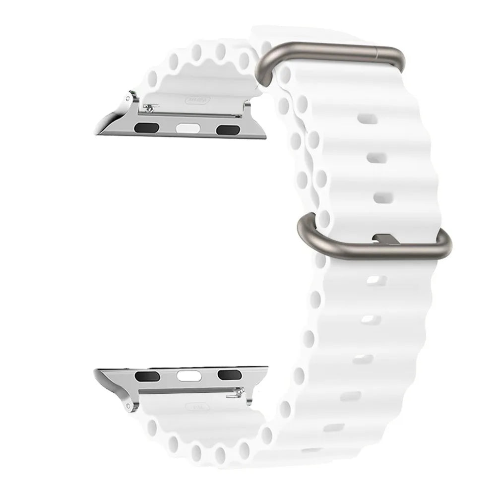 Ribbed Silicone Apple Watch Band - Solid & Two-Tone in White