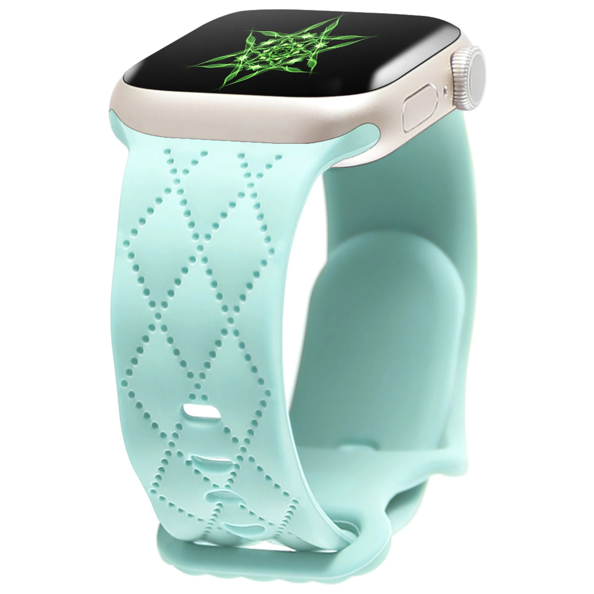 Quilted Diamond-Pattern Silicone Apple Watch Band in Mint Green