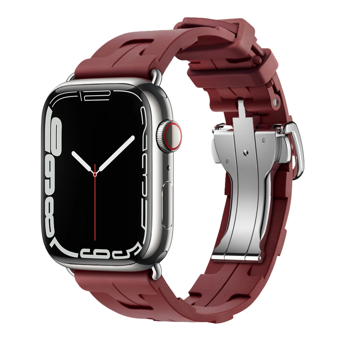 Sculpted Silicone Apple Watch Band with Folding Clasp in Burgundy