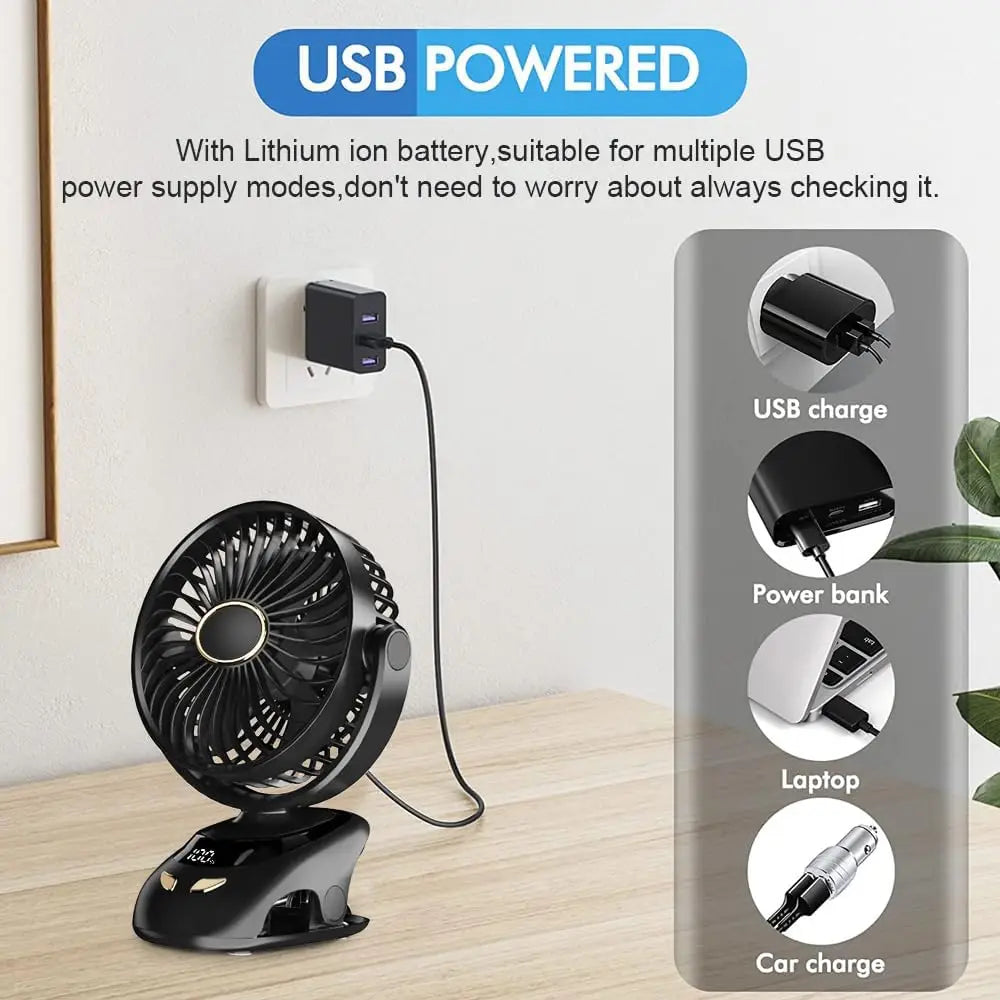 Rechargeable Clip-On Golf Cart Fan, 6 in Cordless Fan with 5 Speeds