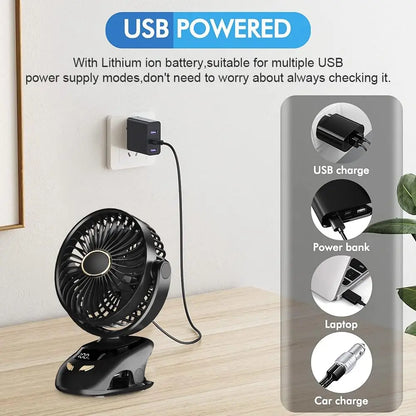 Rechargeable Clip-On Golf Cart Fan, 6 in Cordless Fan with 5 Speeds