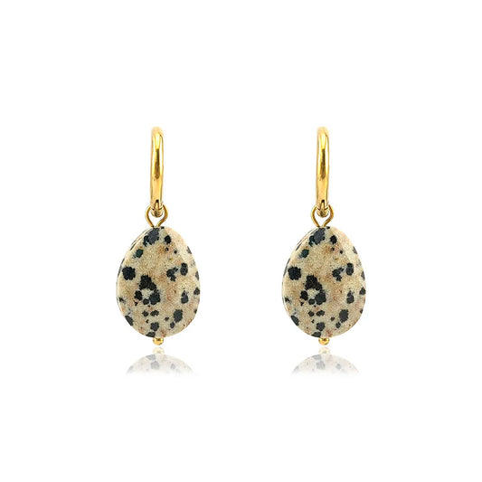 Spotted Jasper Drop Hoop Earrings, Stainless Steel