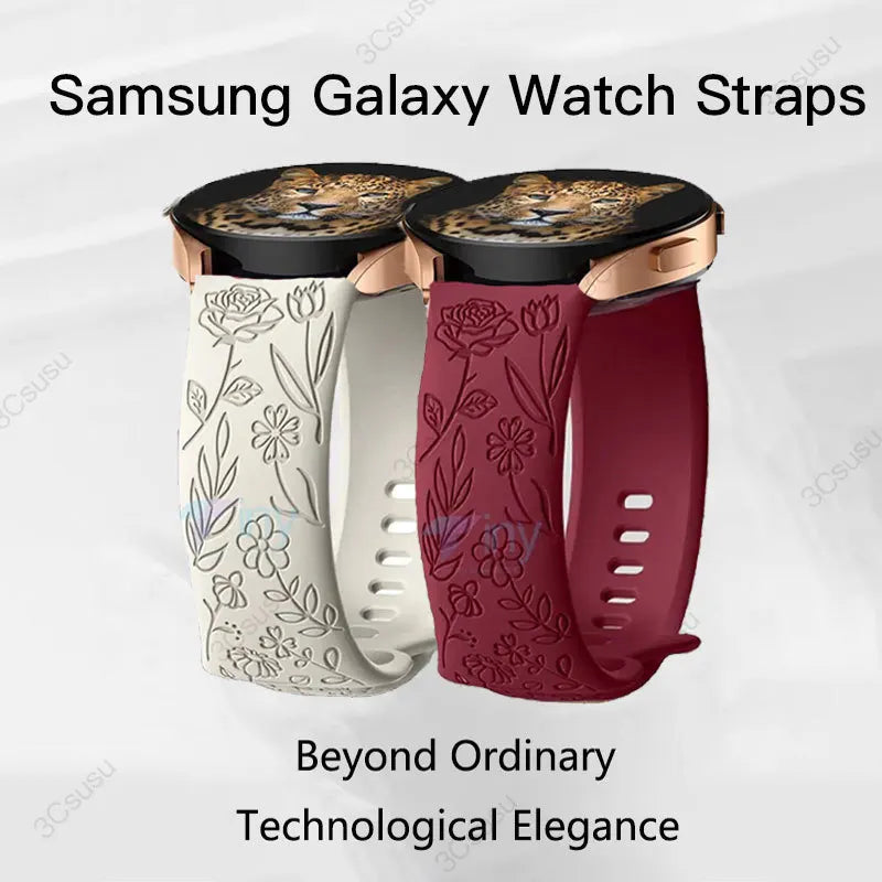 Garmin Rose Engraved Silicone Band in white and wine red on watches