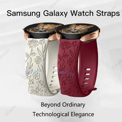 Garmin Rose Engraved Silicone Band in white and wine red on watches