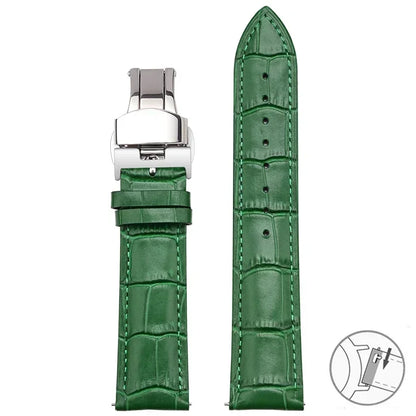 Croc-Embossed Leather Band in Green with Butterfly Clasp