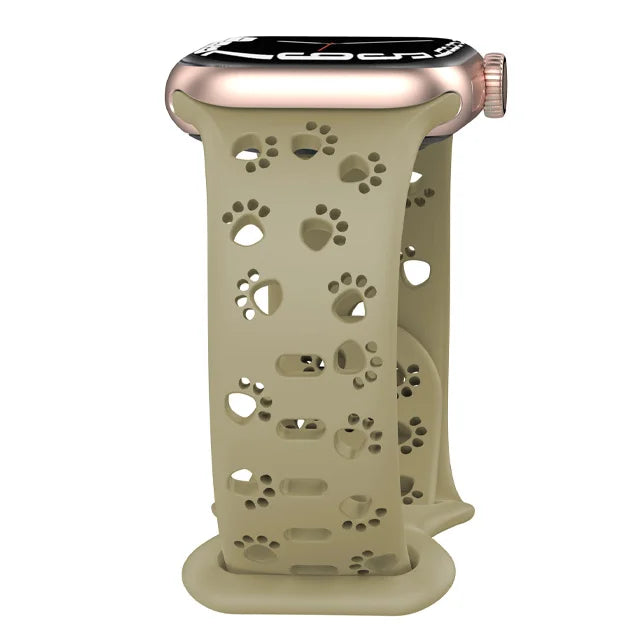 Paw Print Cutout Silicone Apple Watch Band in Khaki