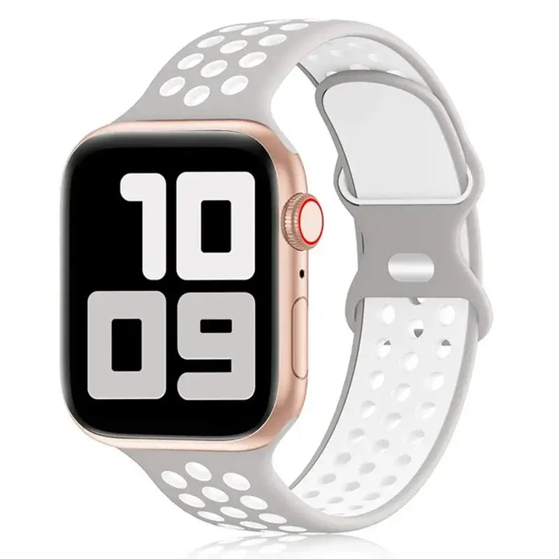Light Gray / White perforated silicone Apple Watch sport band