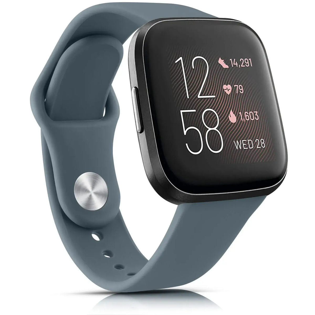 Fitbit Versa & Sense Classic Silicone Pin Band - Blue gray band on watch