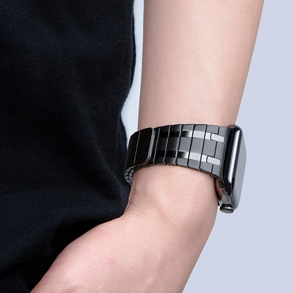 Apple Watch with premium titanium magnetic stainless steel band worn on wrist, showcasing sleek design and comfort.