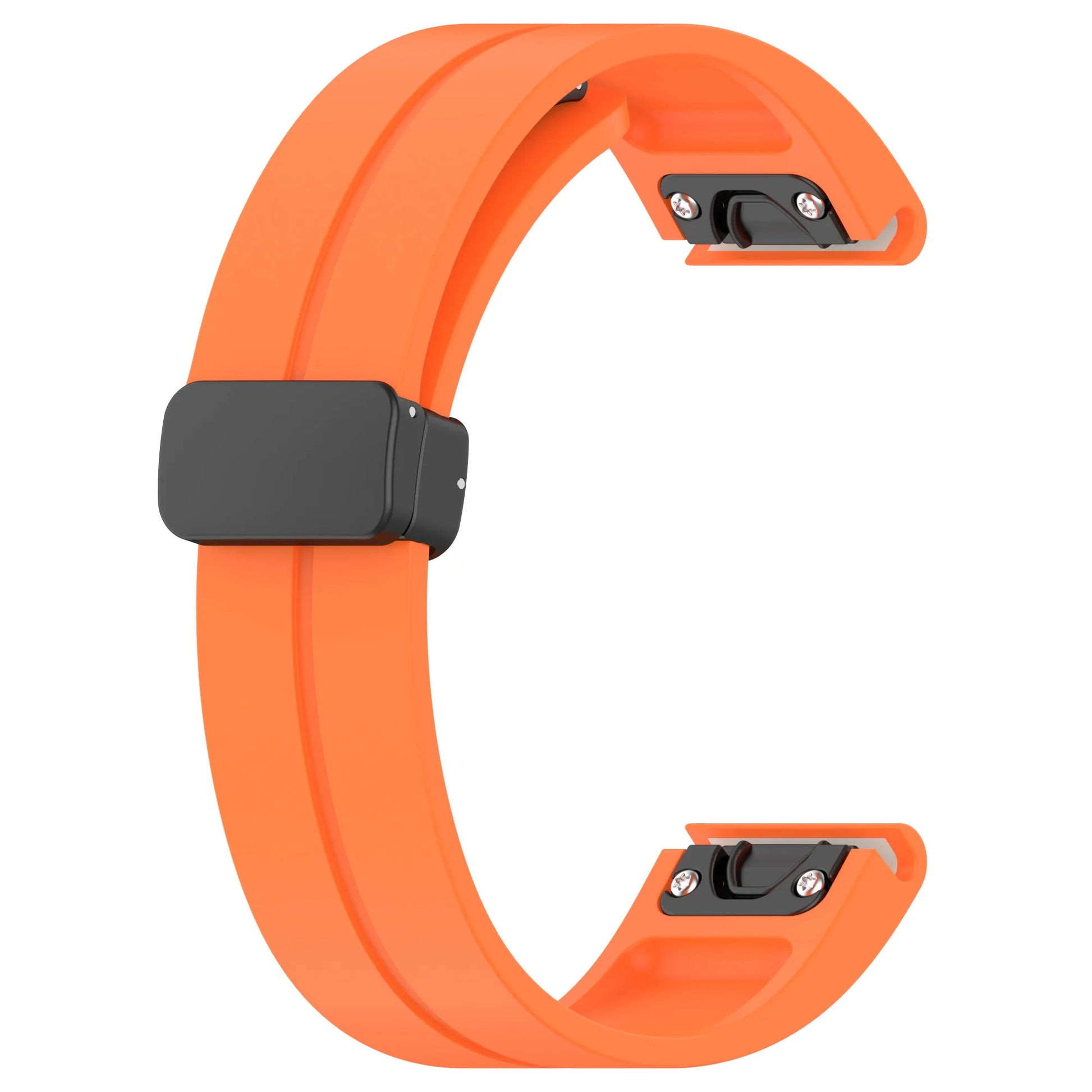 Garmin silicone strap in bright orange color, durable and comfortable smartwatch replacement band, designed for active lifestyles.