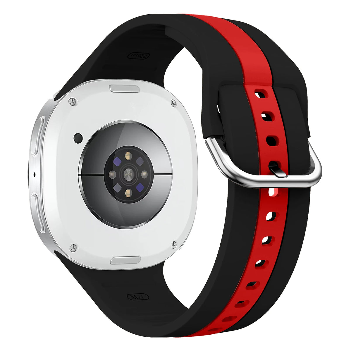 Samsung Galaxy Silicone Two-Tone Sport Watch Band - Watch8/Watch8 Classic/Watch9 on a smartwatch, showcasing bold dual-color design.