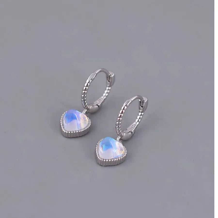 Simulated Moonstone Heart Hoop Earrings, 925 Sterling Silver, photo 1