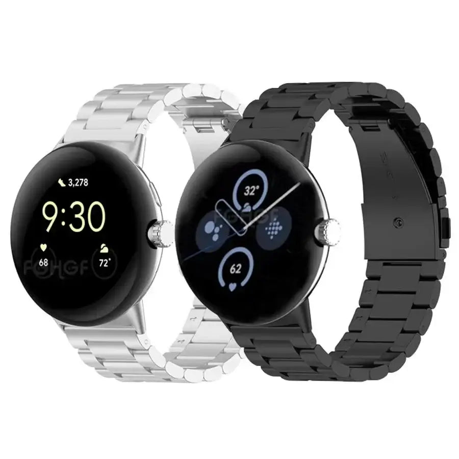 Silver and black stainless steel link Pixel Watch bracelets