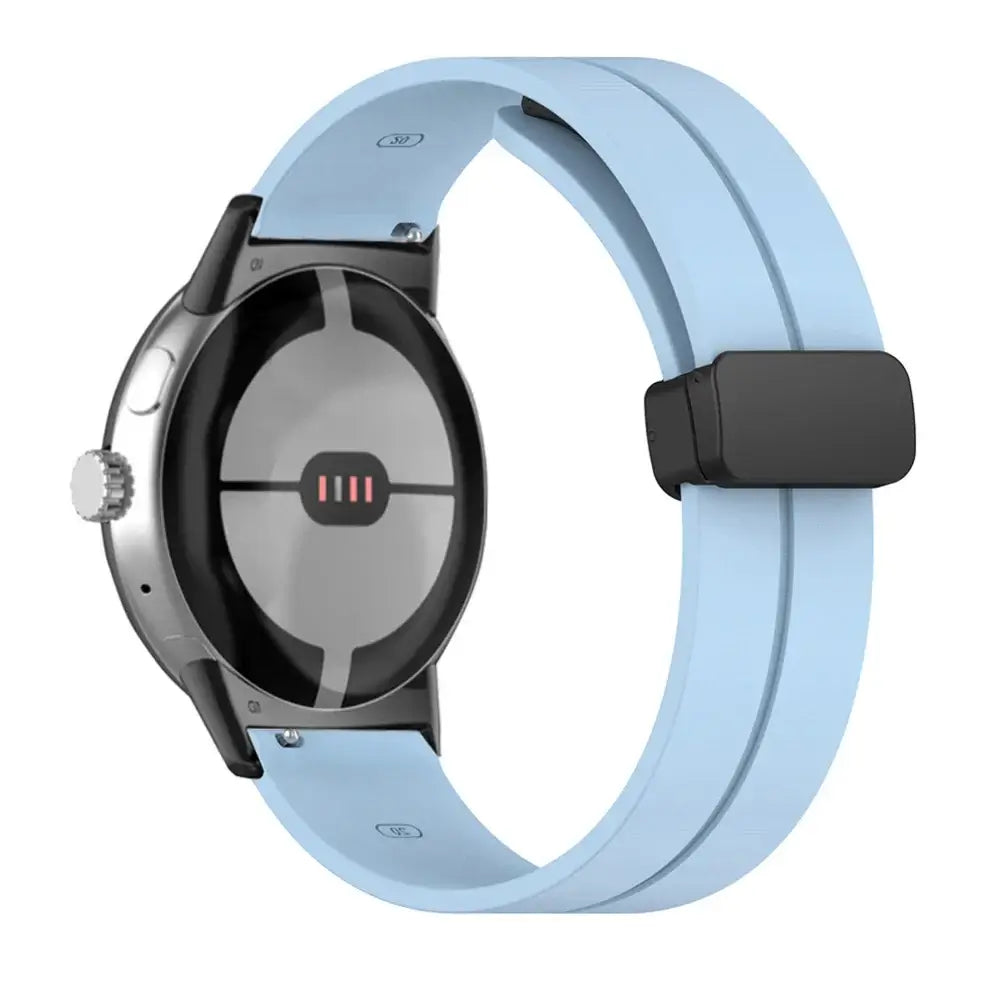 Magnetic Folding Clasp Silicone Google Pixel Watch Band in Pale Blue / Black