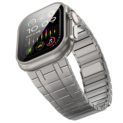 Apple Watch with premium titanium color magnetic stainless steel band, showcasing style and comfort.