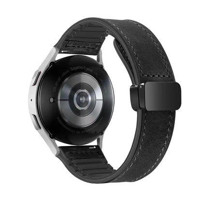 Leather and Silicone Magnetic Band in Black
