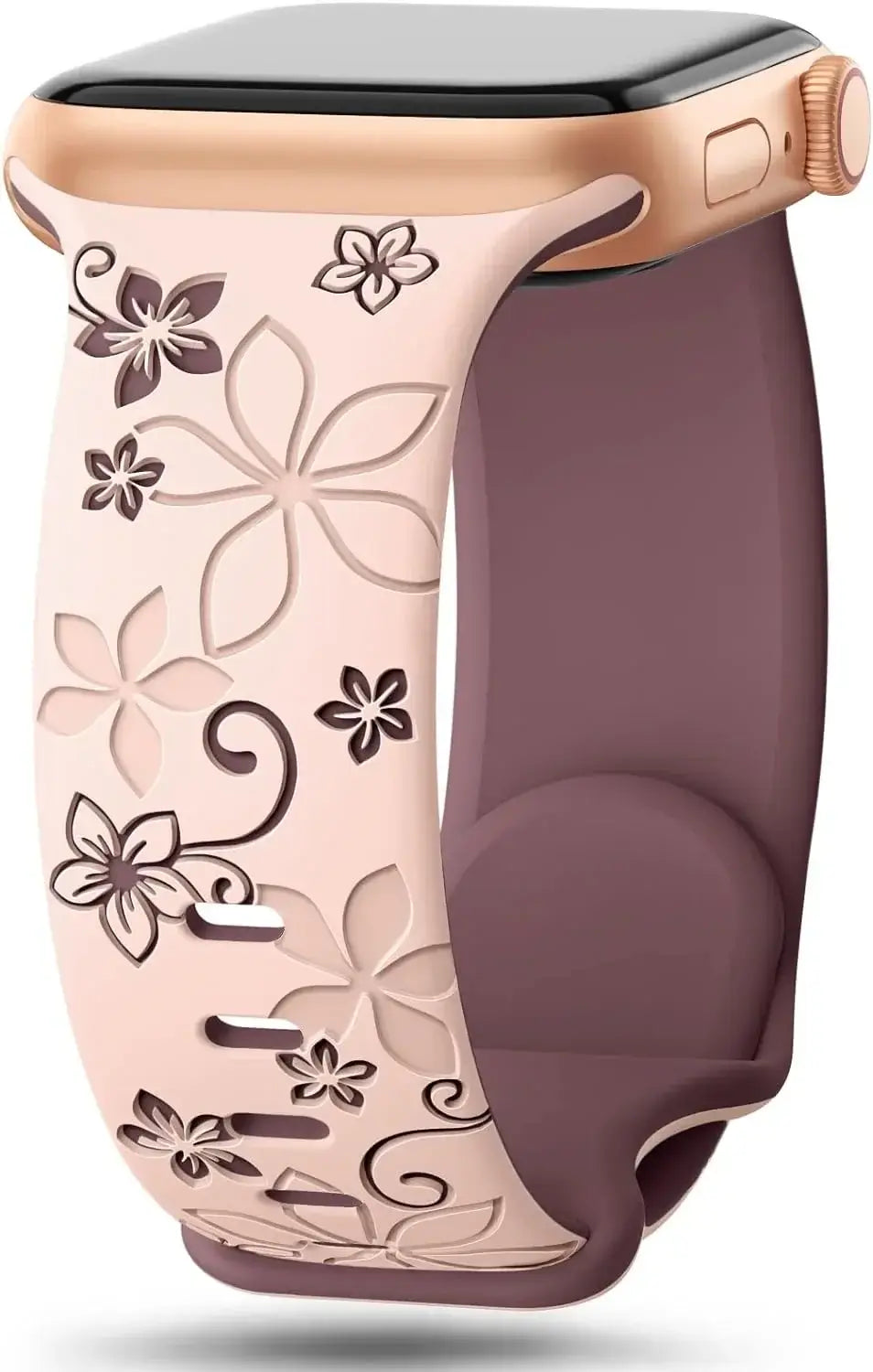 Pink / Plum two-tone floral silicone Apple Watch band