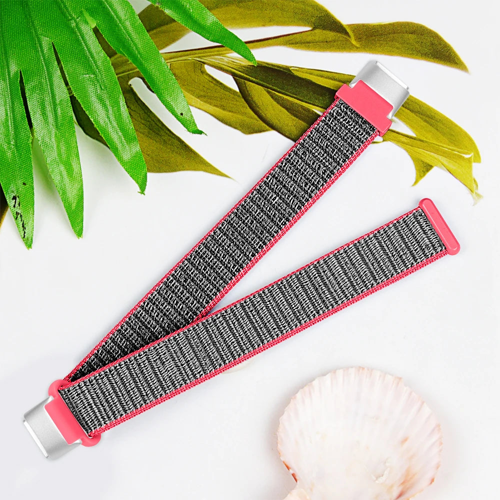 Fitbit Luxe Nylon Hook-and-Loop Sport Band - Gray / Hot Pink