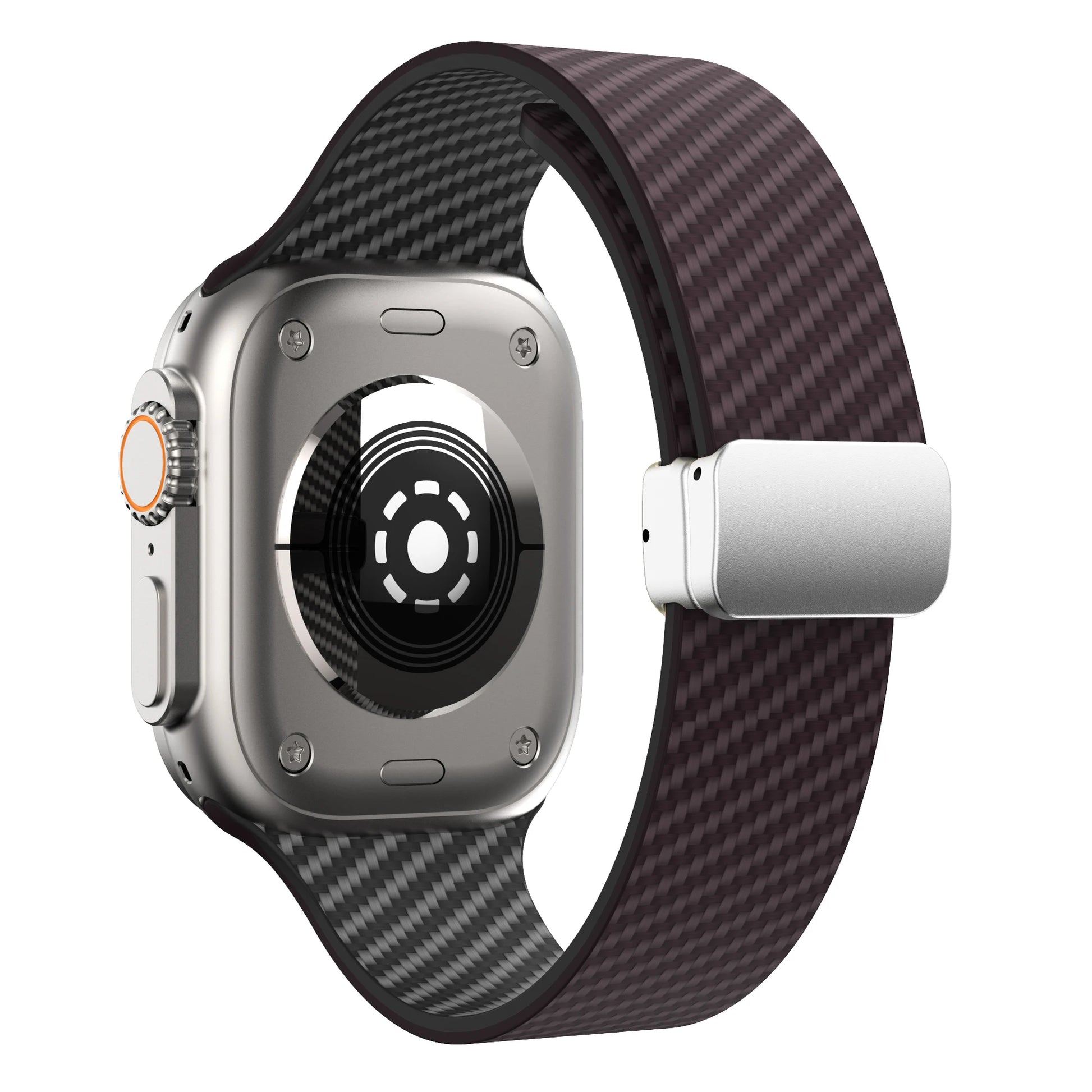 Apple Watch Silicone Strap with magnetic buckle, showcasing a durable carbon fiber design for ultimate comfort.