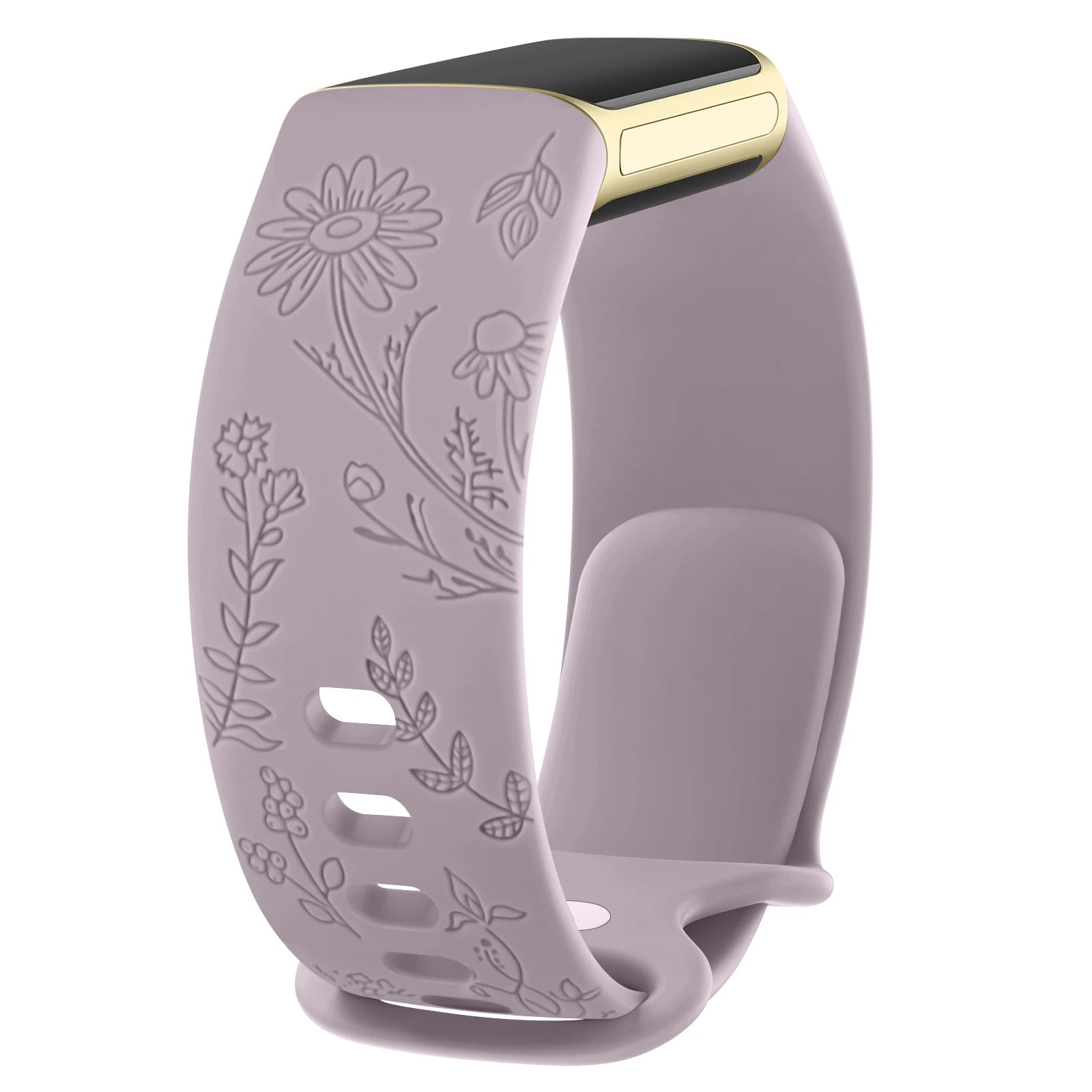 Silicone Flower Engraved Strap for Fitbit Charge 5 and 6, elegant design and comfortable fit for smartwatches.