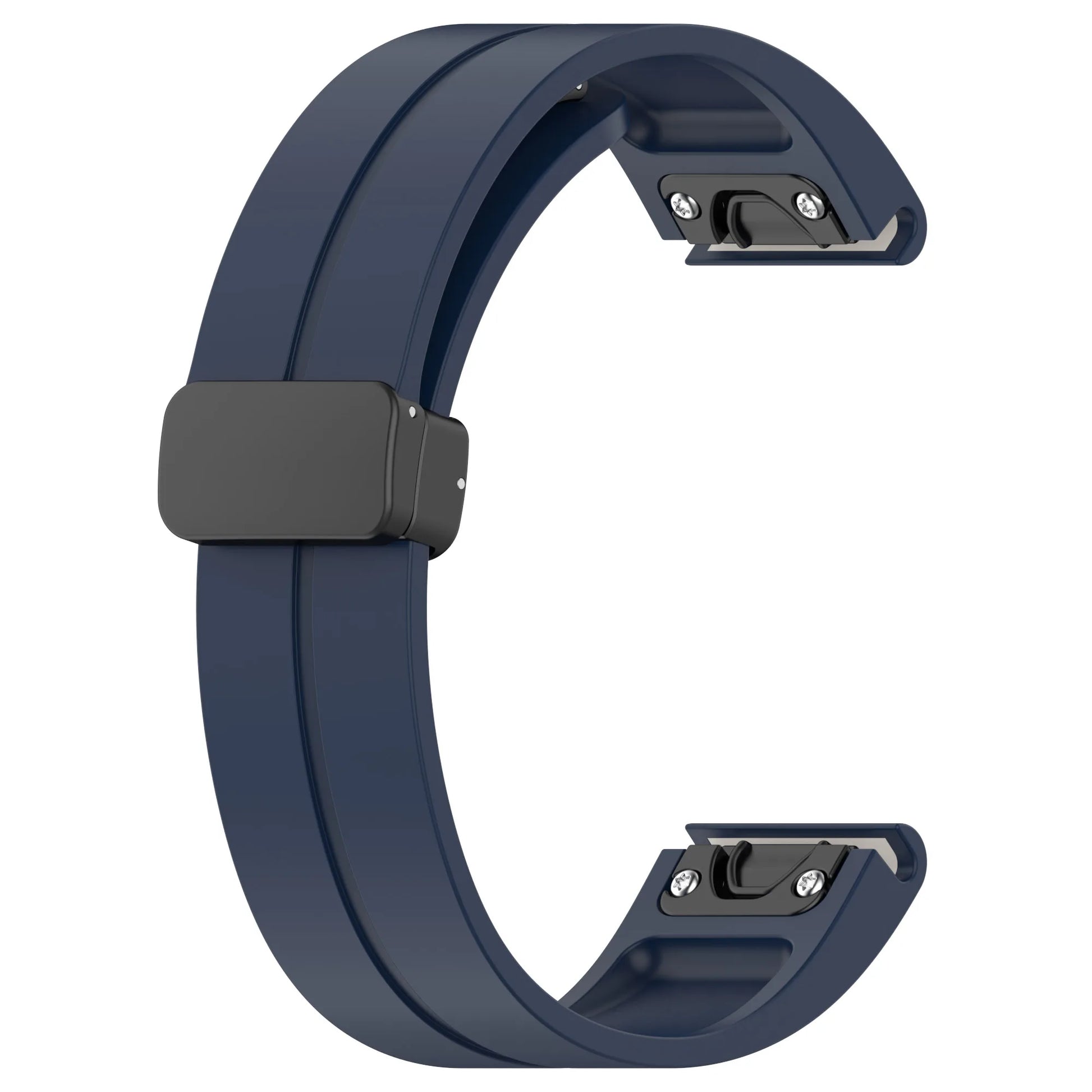 Garmin silicone strap in navy blue, durable replacement band for smartwatches, designed for comfort and style.